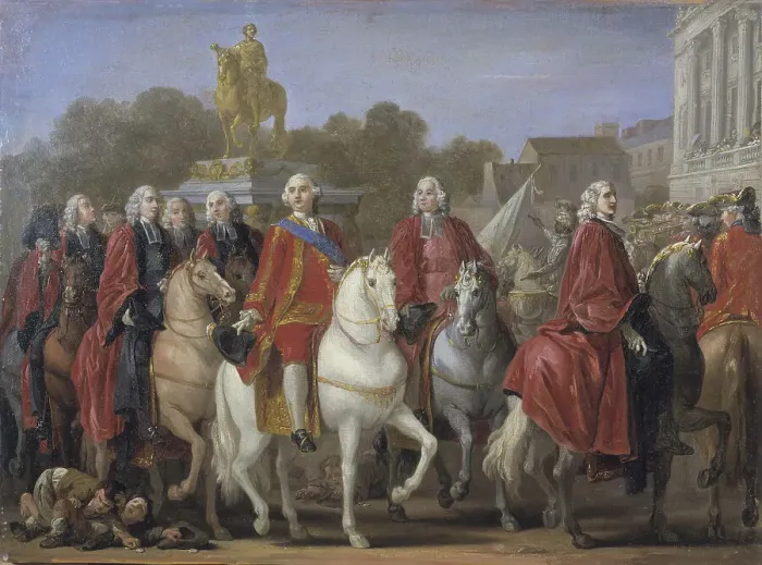 Framed Print : Inauguration de la statue de Louis XV sur la place du même nom, par le corps de... le 20 juin 1763. Creator: Joseph-Marie Vien the Elder Framed Print : Inauguration de la statue de Louis XV sur la place du même nom, par le corps de... le 20 juin 1763. Creator: Joseph-Marie Vien the Elder