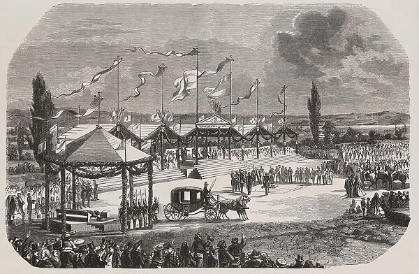 Inauguration of the railway station in Saragossa on May 12, 1856, engraving from the time