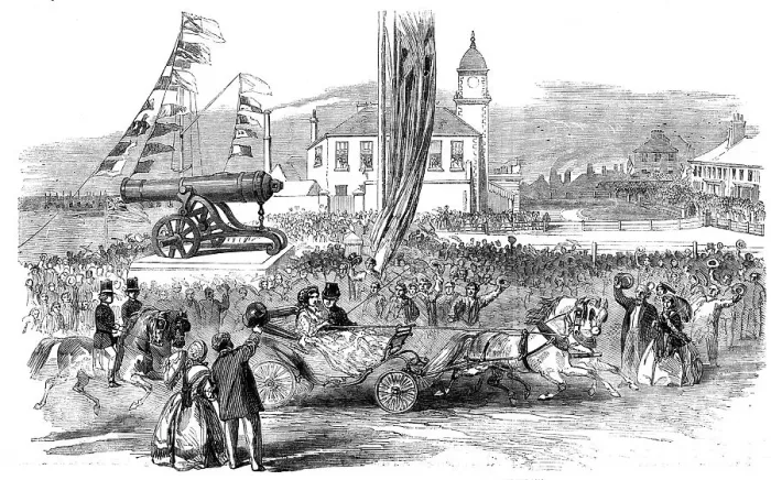 Framed Print : Inauguration of a Russian Gun at Seaham Harbour, near Sunderland, 1858. Creator: Unknown Framed Print : Inauguration of a Russian Gun at Seaham Harbour, near Sunderland, 1858. Creator: Unknown
