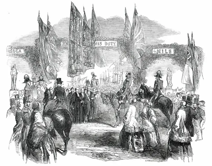Framed Print : Inauguration of the Statues of Nelson and Wellington, on Southsea Common, 1850. Creator: Ebenezer Landells Framed Print : Inauguration of the Statues of Nelson and Wellington, on Southsea Common, 1850. Creator: Ebenezer Landells