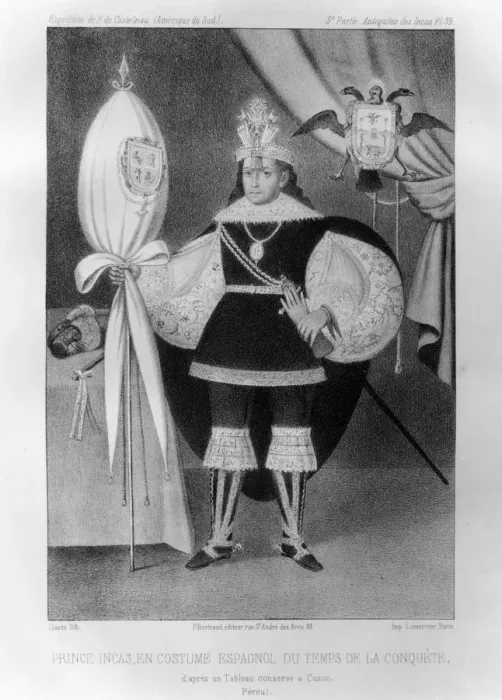 Framed Print : Inca prince, in Spanish costume during the time of the conquest, 16th century (1852). Artist: Jacques Francois Gauderique Llanta Framed Print : Inca prince, in Spanish costume during the time of the conquest, 16th century (1852). Artist: Jacques Francois Gauderique Llanta