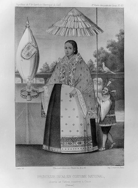 Inca princess, national costume, 1852. Artist: Jacques Francois Gauderique Llanta