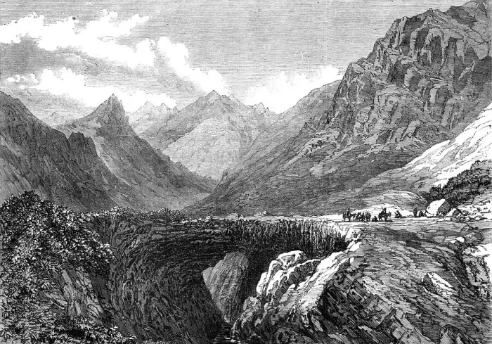 Framed Print : The Inca's Bridge (natural formation), Pass of Uspallata, South America, 1868. Creator: Mason Jackson Framed Print : The Inca's Bridge (natural formation), Pass of Uspallata, South America, 1868. Creator: Mason Jackson