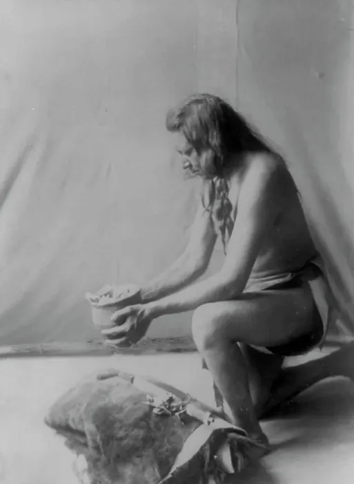 Framed Print : Incense over a medicine bundle, c1908. Creator: Edward Sheriff Curtis Framed Print : Incense over a medicine bundle, c1908. Creator: Edward Sheriff Curtis