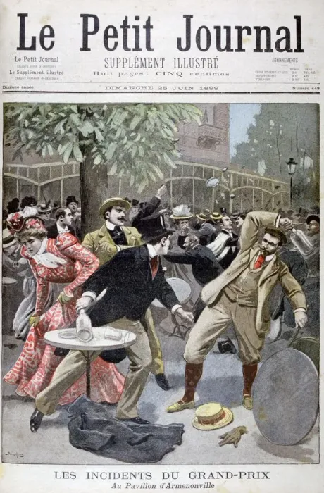 Framed Print : Incident at the Grand-Prix, Pavillion d Armenonville, France, 1899. Artist: Eugene Damblans Framed Print : Incident at the Grand-Prix, Pavillion d Armenonville, France, 1899. Artist: Eugene Damblans