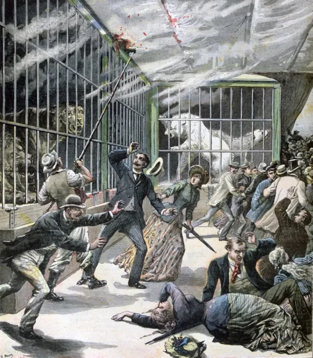 Framed Print : The incident at the menagerie, Montceau-les-Mines, France, 1891. Artist: Henri Meyer Framed Print : The incident at the menagerie, Montceau-les-Mines, France, 1891. Artist: Henri Meyer