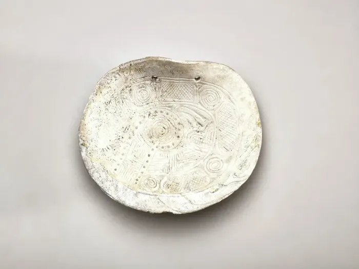 Framed Print : Incised shell gorget with rattlesnake design, 1200-1400. Creator: Unknown Framed Print : Incised shell gorget with rattlesnake design, 1200-1400. Creator: Unknown