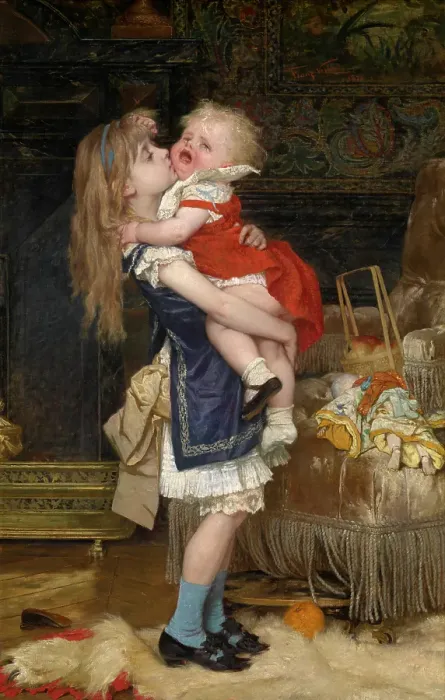 Framed Print : Inconsolable, 1878. Creator: Franz Verhas Framed Print : Inconsolable, 1878. Creator: Franz Verhas