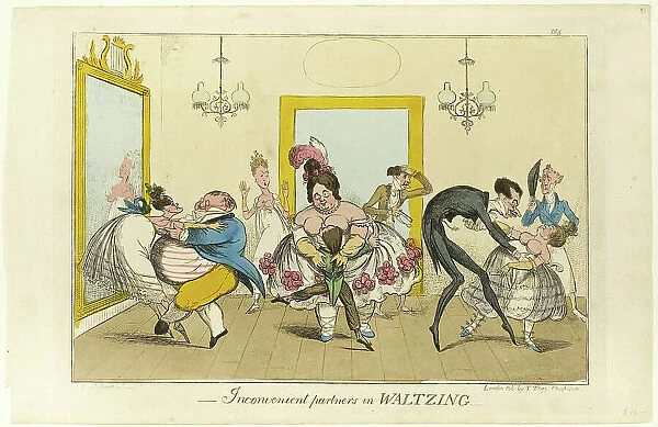 Inconvenient Partners in Waltzing, 1817 / 19. Creator: Isaac Robert Cruikshank