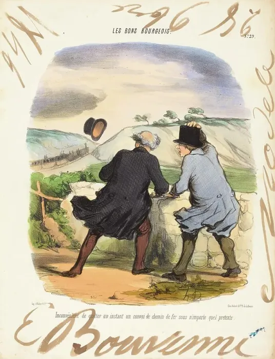 Framed Print : Inconvenient de quitter, 1846. Creators: Honore Daumier, Edouard Bouvenne Framed Print : Inconvenient de quitter, 1846. Creators: Honore Daumier, Edouard Bouvenne