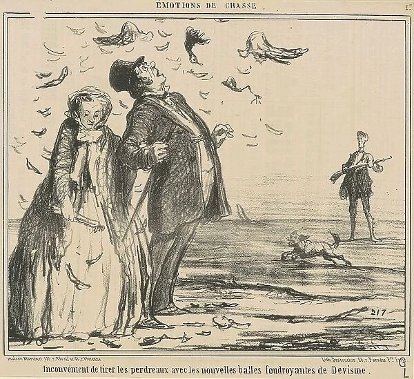 Inconvénient de tirer les perdreaux... 19th century. Creator: Honore Daumier