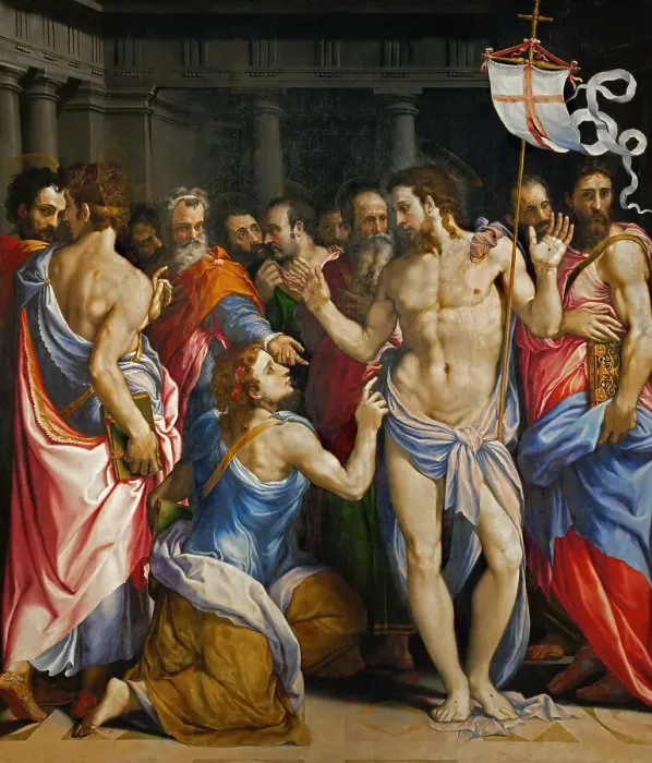 Framed Print : The Incredulity of Saint Thomas, ca 1545. Creator: Salviati (Rossi), Francesco (1510-1563) Framed Print : The Incredulity of Saint Thomas, ca 1545. Creator: Salviati (Rossi), Francesco (1510-1563)