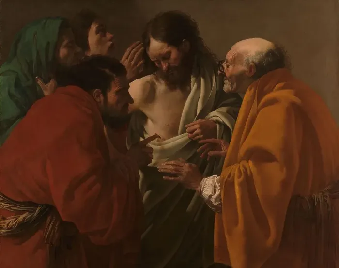 Framed Print : The Incredulity of Thomas, c.1622. Creator: Hendrick ter Brugghen Framed Print : The Incredulity of Thomas, c.1622. Creator: Hendrick ter Brugghen