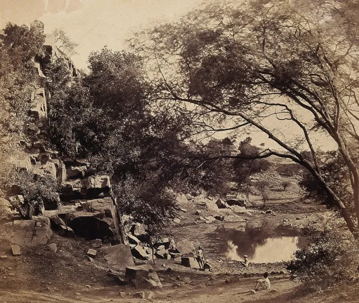 Framed Print : India: the Crow's Nest battery beside a small pond, c1858. Creator: Felice Beato. India: the Crow's Nest battery beside a small pond, c1858 Framed Print : India: the Crow's Nest battery beside a small pond, c1858. Creator: Felice Beato. India: the Crow's Nest battery beside a small pond, c1858