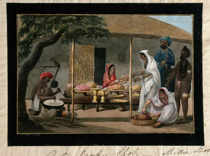 Framed Print : India: a pastry cook's shop, (between 1800 and 1899?). Creator: Unknown. India: a pastry cook's shop, (between 1800 and 1899?). Creator: Unknown Framed Print : India: a pastry cook's shop, (between 1800 and 1899?). Creator: Unknown. India: a pastry cook's shop, (between 1800 and 1899?). Creator: Unknown