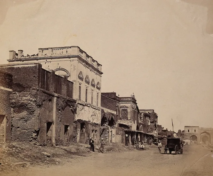 Framed Print : India: a ruined street showing the house in which the king was confined, c1858. Creator: Felice Beato Framed Print : India: a ruined street showing the house in which the king was confined, c1858. Creator: Felice Beato