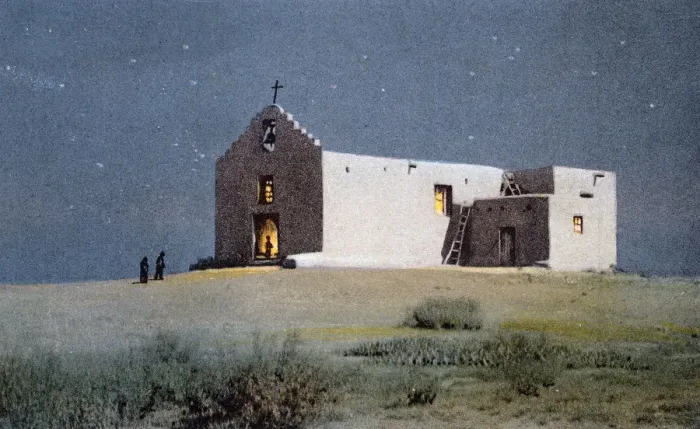 Framed Print : An Indian Church, Pueblo of Sandia, near Albuquerque, New Mexico, USA, 20th century. Artist: Fred Harvey Framed Print : An Indian Church, Pueblo of Sandia, near Albuquerque, New Mexico, USA, 20th century. Artist: Fred Harvey