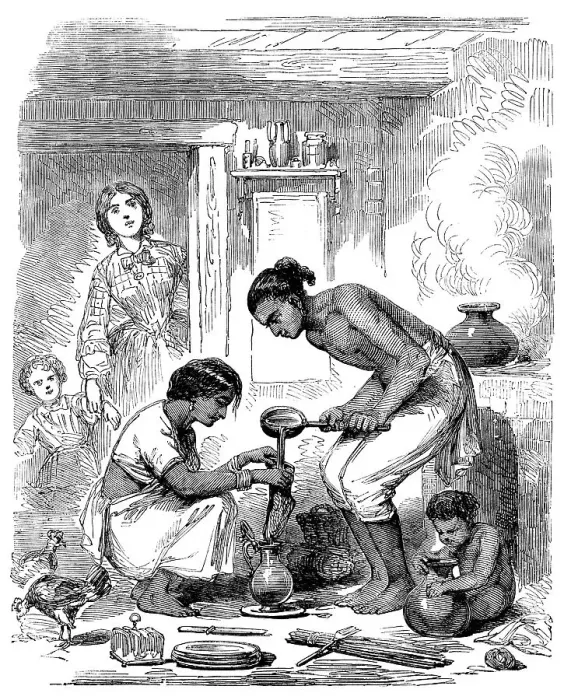 Framed Print : Indian Cook-house - Novel Mode of Straining Coffee, 1858. Creator: Unknown Framed Print : Indian Cook-house - Novel Mode of Straining Coffee, 1858. Creator: Unknown