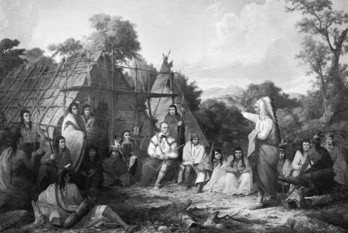 Framed Print : The Indian Council, c1847. Artist: Seth Eastman Framed Print : The Indian Council, c1847. Artist: Seth Eastman