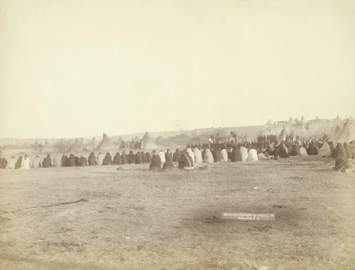 Framed Print : Indian Council in Hostile Camp, 1891. Creator: John C. H. Grabill