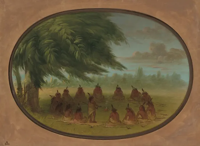 Framed Print : An Indian Council - Sioux, 1861 / 1869. Creator: George Catlin Framed Print : An Indian Council - Sioux, 1861 / 1869. Creator: George Catlin