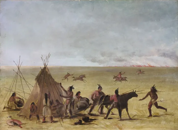 Framed Print : Indian Family Alarmed at the Approach of a Prairie Fire, 1846-1848 Framed Print : Indian Family Alarmed at the Approach of a Prairie Fire, 1846-1848