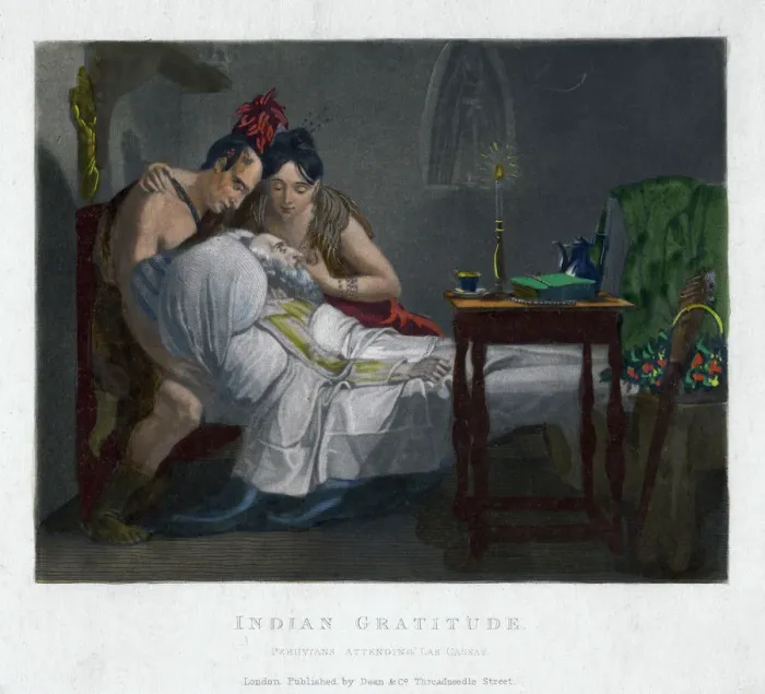 Framed Print : Indian Gratitude - Peruvians attending Las Cassas, (19th century) Framed Print : Indian Gratitude - Peruvians attending Las Cassas, (19th century)