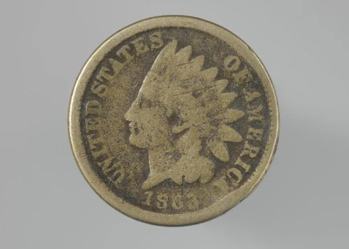 Framed Print : Indian Head penny owned by the Dennis family, 1863. Creator: Unknown Framed Print : Indian Head penny owned by the Dennis family, 1863. Creator: Unknown