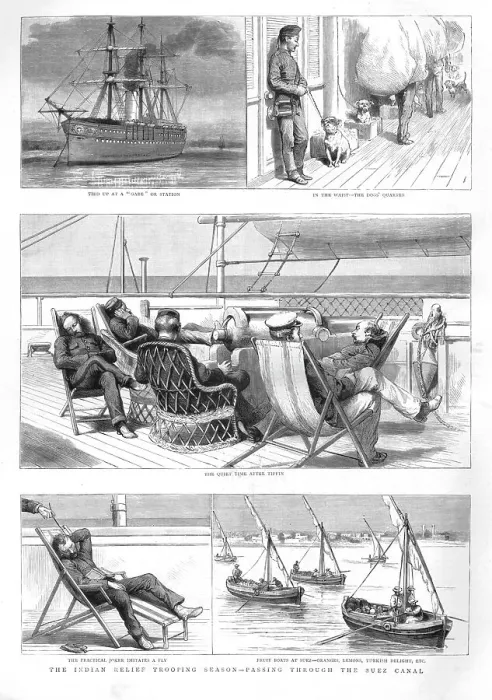 Framed Print : The Indian Relief Trooping Season - Passing through the Suez Canal, 1891. Creator: Unknown Framed Print : The Indian Relief Trooping Season - Passing through the Suez Canal, 1891. Creator: Unknown