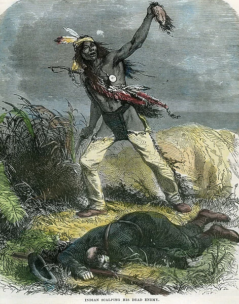 Indian scalping his dead enemy, 19th century