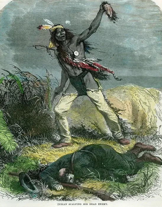 Framed Print : Indian scalping his dead enemy, 19th century Framed Print : Indian scalping his dead enemy, 19th century