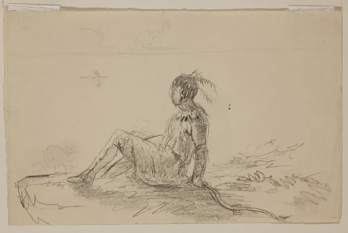 Framed Print : Indian Seated Overlooking a Lake, c1820-1848. Creator: Thomas Cole Framed Print : Indian Seated Overlooking a Lake, c1820-1848. Creator: Thomas Cole