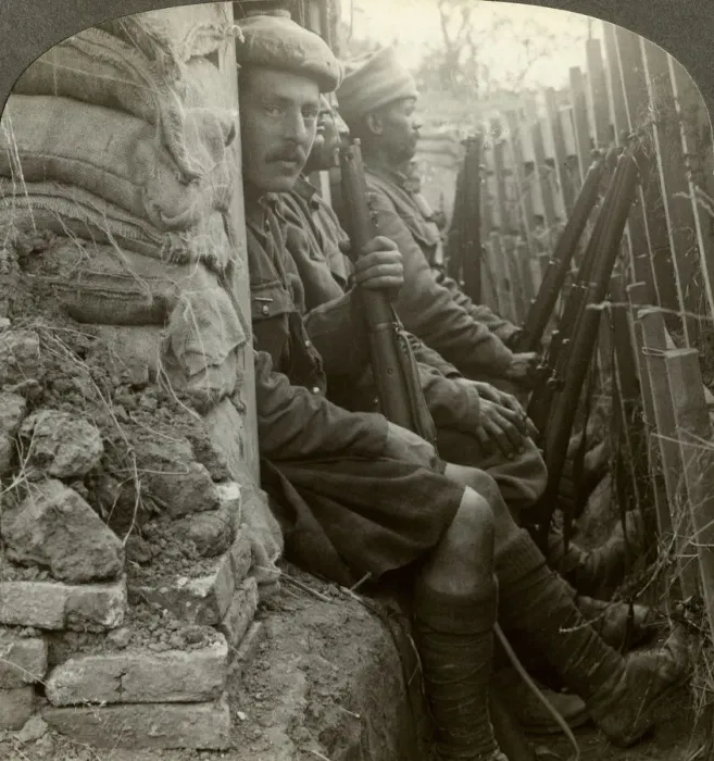 Framed Print : Indian soldiers in the trenches, World War I, 1914-1918. Artist: Realistic Travels Publishers Framed Print : Indian soldiers in the trenches, World War I, 1914-1918. Artist: Realistic Travels Publishers