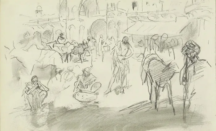 Framed Print : Indian street scene, 1924-1925. Creator: Marius Bauer Framed Print : Indian street scene, 1924-1925. Creator: Marius Bauer
