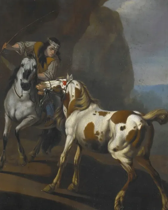 Framed Print : Indian taming a horse, about 1650. Creator: Johann Heinrich Roos Framed Print : Indian taming a horse, about 1650. Creator: Johann Heinrich Roos