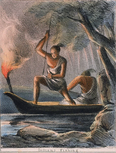 Indians Fishing, c1845. Artist: Benjamin Waterhouse Hawkins