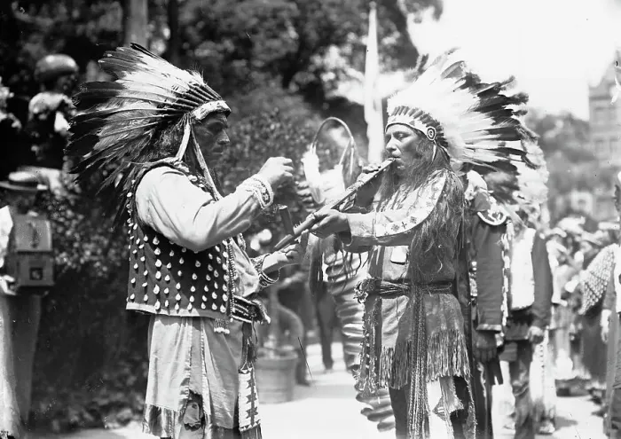 Framed Print : Indians in N.Y. 4th July parade, between c1910 and c1915. Creator: Bain News Service Framed Print : Indians in N.Y. 4th July parade, between c1910 and c1915. Creator: Bain News Service