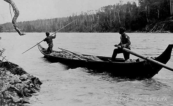 Indians poling up the Skeena River, between c1900 and c1930. Creator: Unknown