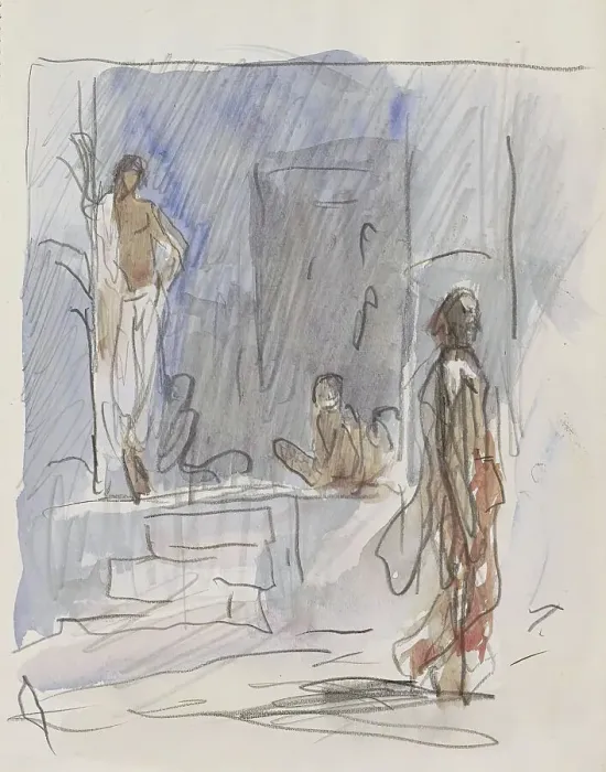 Framed Print : Indians at a staircase, 1924-1925. Creator: Marius Bauer Framed Print : Indians at a staircase, 1924-1925. Creator: Marius Bauer