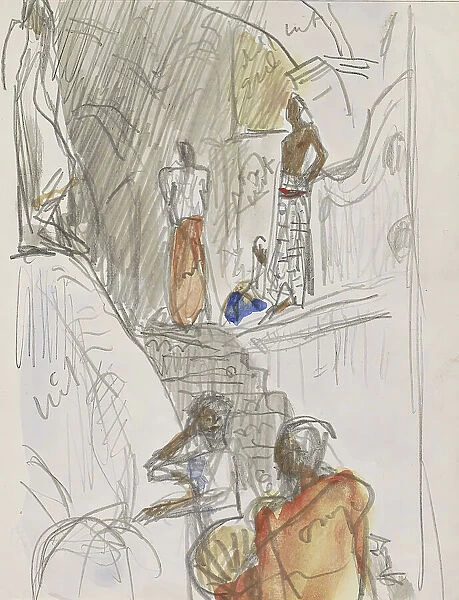 Indians at a temple staircase, 1924-1925. Creator: Marius Bauer