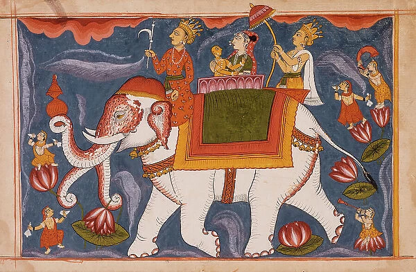 Indra Conveying Jina Rishabhanatha (Adinatha) on Airavata... between c1800 and c1825. Creator: Unknown