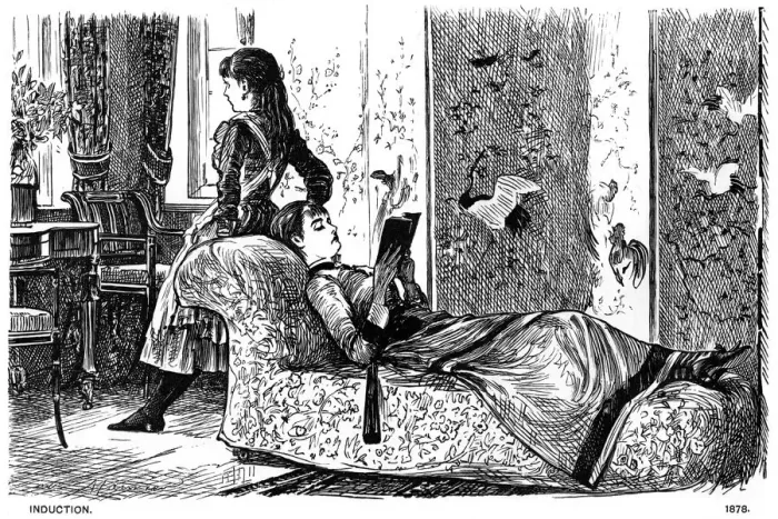Framed Print : Induction, 1878 (1891). Artist: George du Maurier Framed Print : Induction, 1878 (1891). Artist: George du Maurier