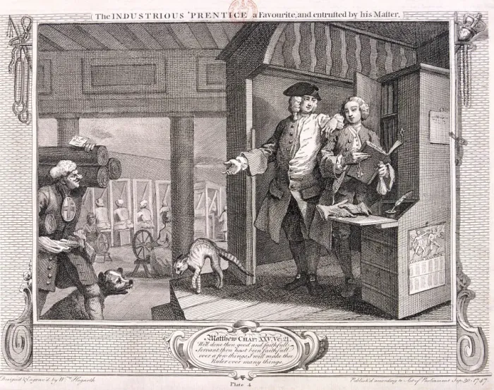 Framed Print : The industrious apprentice a favourite... plate IV of Industry and Idleness, 1747 Framed Print : The industrious apprentice a favourite... plate IV of Industry and Idleness, 1747