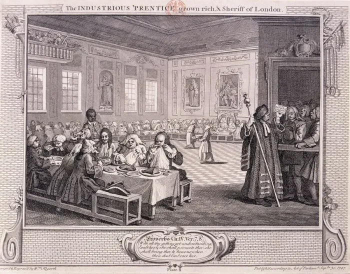 Framed Print : The industrious prentice grown rich... plate VIII of Industry and Idleness, 1747 Framed Print : The industrious prentice grown rich... plate VIII of Industry and Idleness, 1747