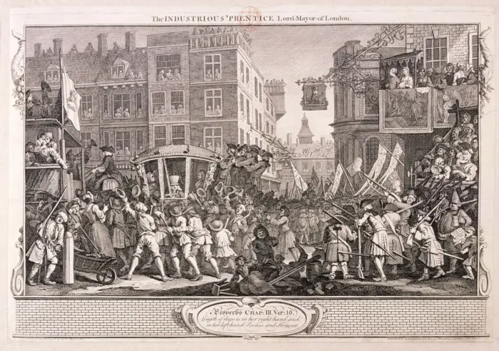 Framed Print : The industrious prentice Lord-Mayor of London, plate XII of Industry and Idleness, 1747 Framed Print : The industrious prentice Lord-Mayor of London, plate XII of Industry and Idleness, 1747