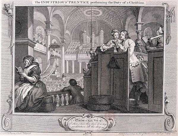 The industrious prentice performing the duty of a christian, from Industry and Idleness 1747