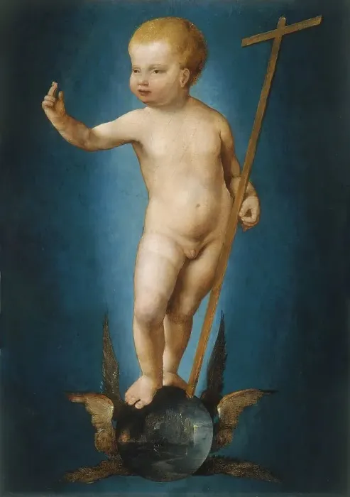 Framed Print : The Infant Christ on the Orb of the World, 1530. Creator: Joos van Cleve Framed Print : The Infant Christ on the Orb of the World, 1530. Creator: Joos van Cleve