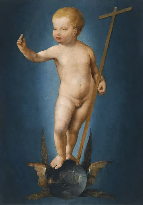 Framed Print : The Infant Christ on the Orb of the World, ca 1530. Artist: Cleve, Joos, van (ca. 1485-1540) Framed Print : The Infant Christ on the Orb of the World, ca 1530. Artist: Cleve, Joos, van (ca. 1485-1540)