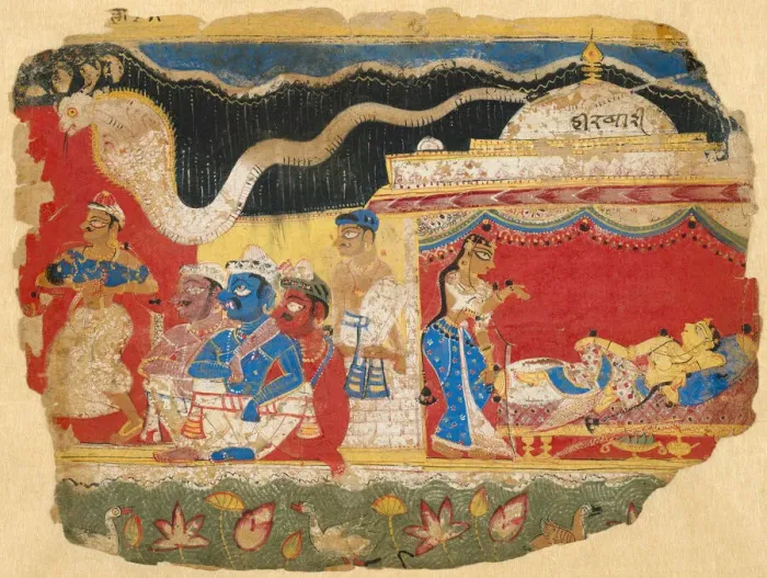 Framed Print : The Infant Krishna Spirited Away by Vasudev, from a copy of the Dispersed Bhagavat Framed Print : The Infant Krishna Spirited Away by Vasudev, from a copy of the Dispersed Bhagavat