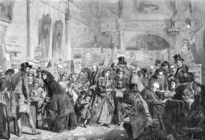 Framed Print : Infant Orphan Election at the London Tavern - Polling, by G.E. Hicks... 1865. Creator: W Thomas Framed Print : Infant Orphan Election at the London Tavern - Polling, by G.E. Hicks... 1865. Creator: W Thomas